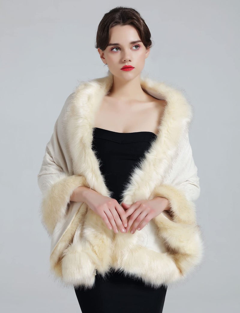 BEAUTELICATE Faux Fur Shawl Wrap Stole Shrug Bridal Winter Wedding with Hook - Image 3